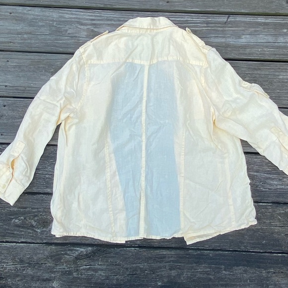 Liz Claiborne 100% Linen blouse yellow 3/4 sleeves convertible to 1/2 sleeves - Picture 12 of 15